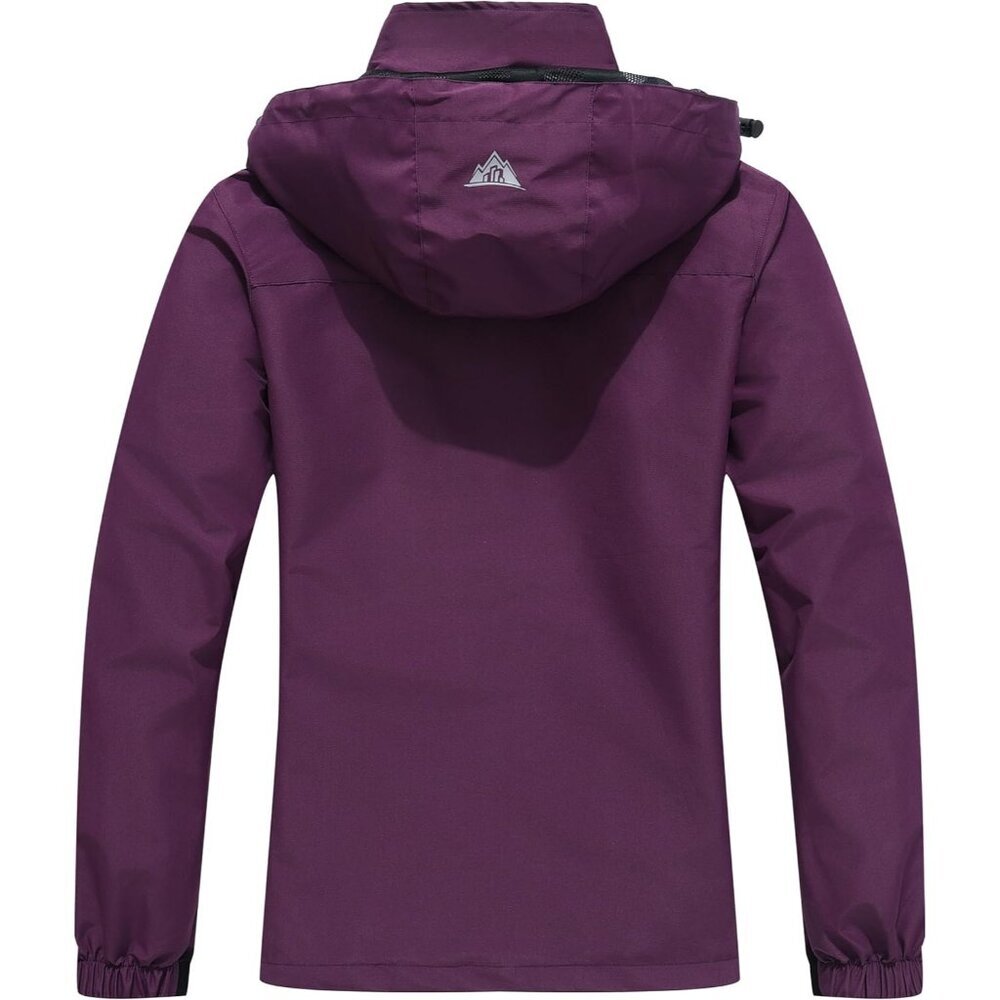 Women's Purple Waterproof Lightweight Rain Jacket Windproof Trench Coat Hood - Picture 2 of 7